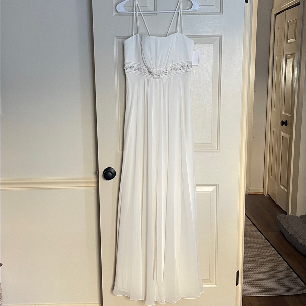 David's Bridal Ivory Empire Waist Spaghetti Strap Chiffon Bridal/Prom Gown 8 - Picture 14 of 16